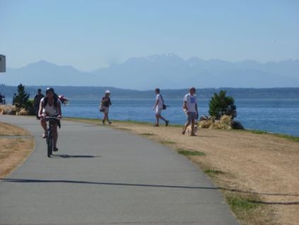 Olympic Mountains beyond Puget Sound, looking west from Alki Trail. 