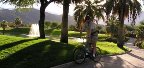 Steve cycles by Tahquitz Golf Course.