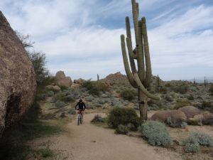 Cycling near the striking granite boulders of McDowell park.
