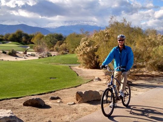 After the storm but before the clouds cleared, Steve poses along the Desert Willow path in Palm Desert (PD1, RM1,2).